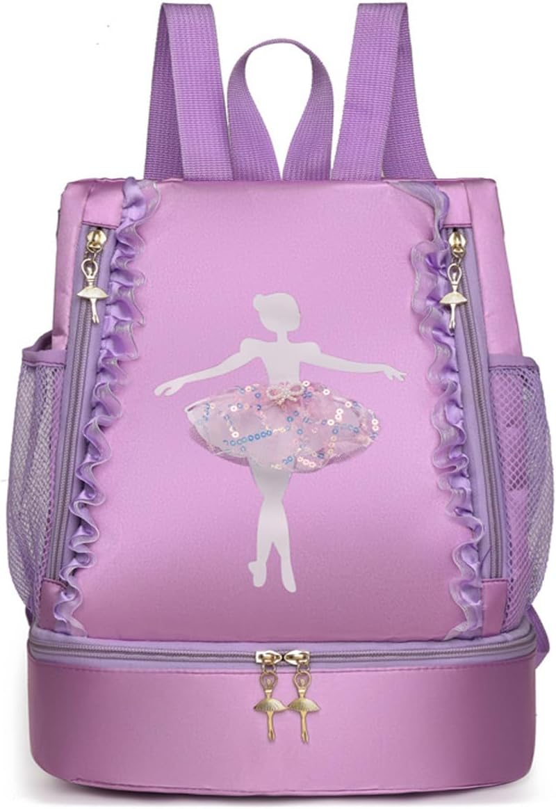 SEHXIM Ballet Dance Backpack with Separate Shoe Compartment,Ballet Dance Bag,Ballerina bag for Dancer, Small Duffle Bag for Girl (Purple) - Image 1